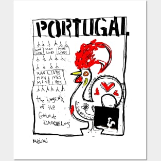 Portuguese Rooster Doodle Black Posters and Art